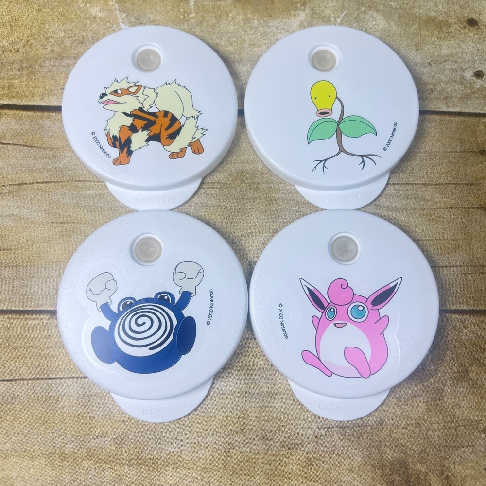 Tupperware 4 Pokemon Lids fits 11oz Impressions Cup Tumblers Vintage 2000 Unused
